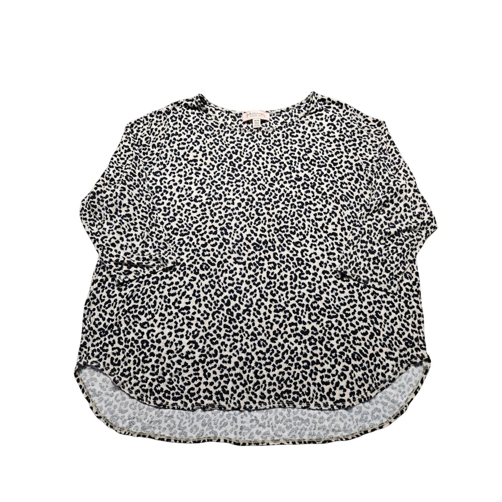 Philosophy Woman Leopard Print 3/4 Sleeve Top Plus Size 1X Tan Black Animal Prnt